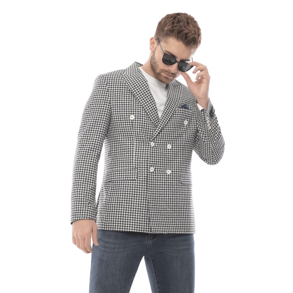 Double Breasted Jacket, Gingham Monochrome by Derman Suits